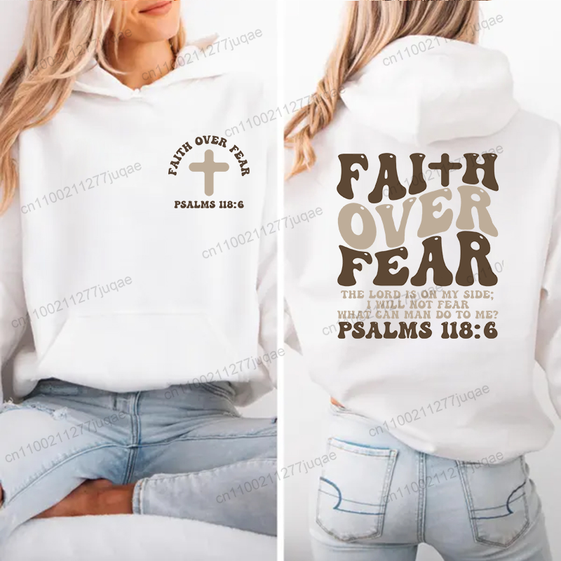 Women Fashion Over 50 - Felpa con stampa Faith Over Fear