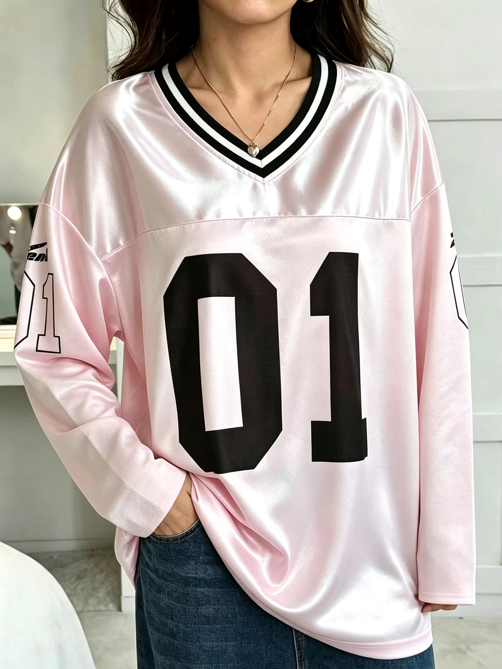 Trend Women Fashion - Maglietta a Maniche Lunghe Oversize Vintage