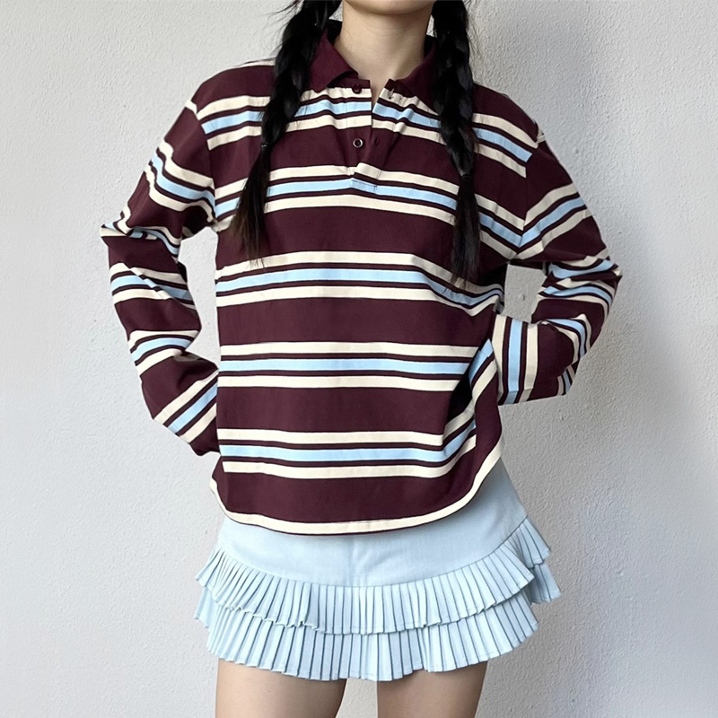 Women'S Fashion Rugby Top - Polo da rugby rilassata a righe