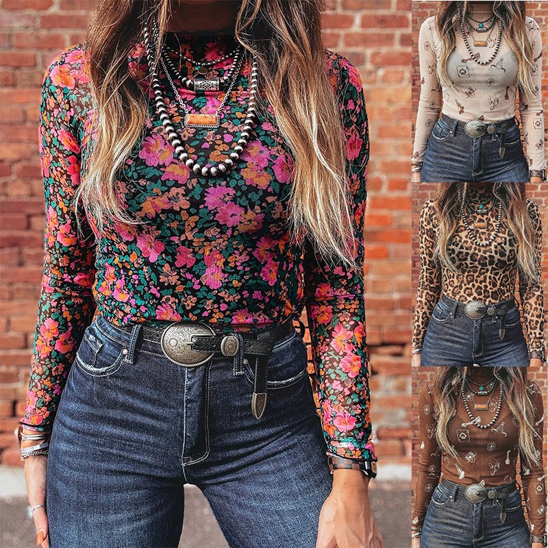 Women Fashion Styles - Maglietta a Collo Alto in Rete