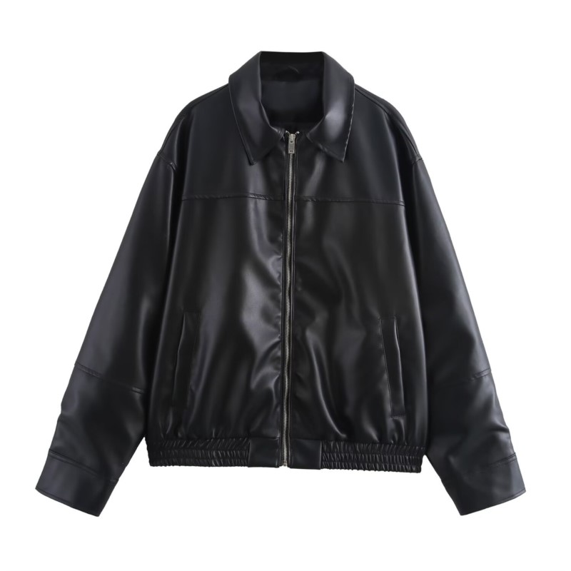 Women'S Fashion Bomber Jacket - Giubbotti bomber vintage in pelle PU