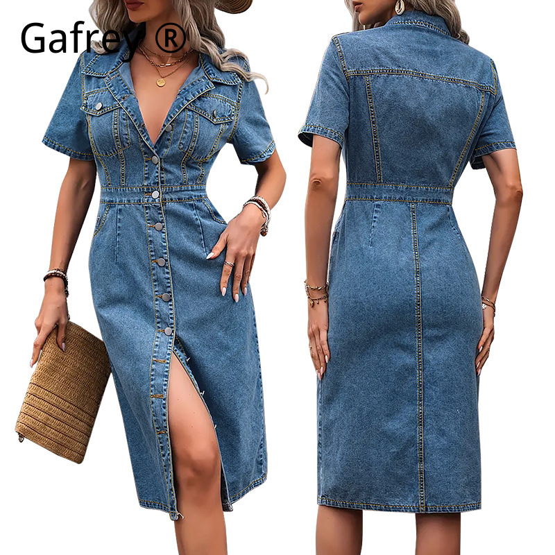 Abito in denim con risvolto da - Women Fashion Jeans recensione e prezzo